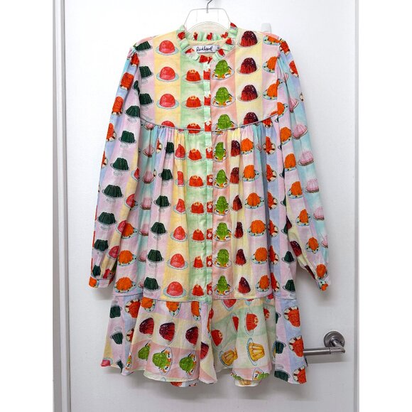 Rachel Antonoff Jello Stripe Print Drew Shirt Dress Rainbow Jelly Mold Belt L - Picture 4 of 16